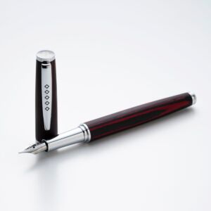 Edinburgh Collection Forth Bridge Red Fountain Pen Wooden Barrel, Chrome Trim & Stainless Steel Fine Nib 