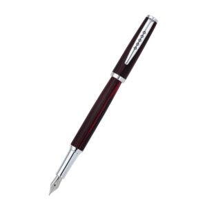 Edinburgh Collection Forth Bridge Red Fountain Pen Wooden Barrel, Chrome Trim & Stainless Steel Medium Nib 
