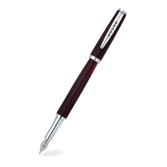 Edinburgh Collection Forth Bridge Red Fountain Pen Wooden Barrel, Chrome Trim & Stainless Steel Fine Nib 