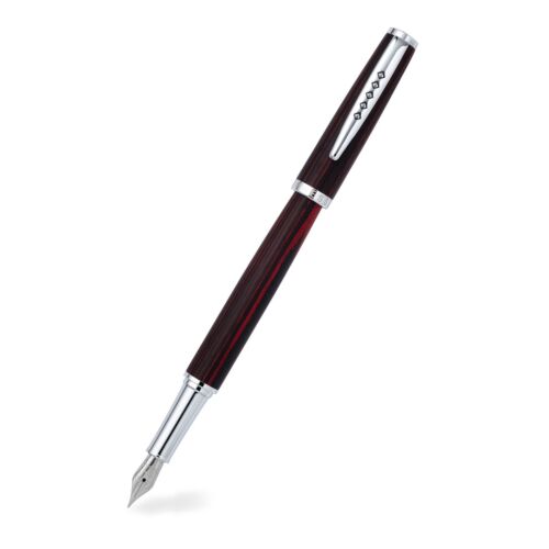 Edinburgh Collection Forth Bridge Red Fountain Pen Wooden Barrel, Chrome Trim & Stainless Steel Fine Nib 