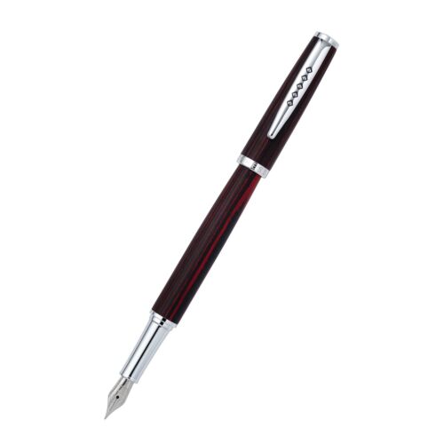 Edinburgh Collection Forth Bridge Red Fountain Pen Wooden Barrel, Chrome Trim & Stainless Steel Medium Nib 