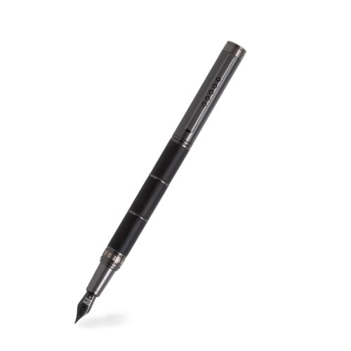 Tom Hessin Revolution Collection Charcoal Fountain Pen With Wooden Barrel, Gunmetal Trim & PVD Extra Fine Nib