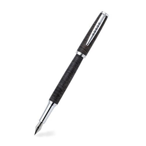 Edinburgh Collection Stockbridge Stone Fountain Pen Wooden Barrel, Chrome Trim & Stainless Steel Medium Nib 